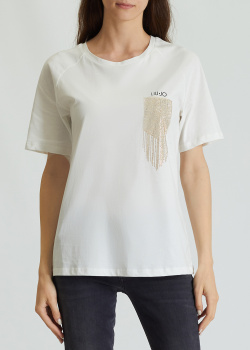 Біла футболка Liu Jo з декором-стразами, фото